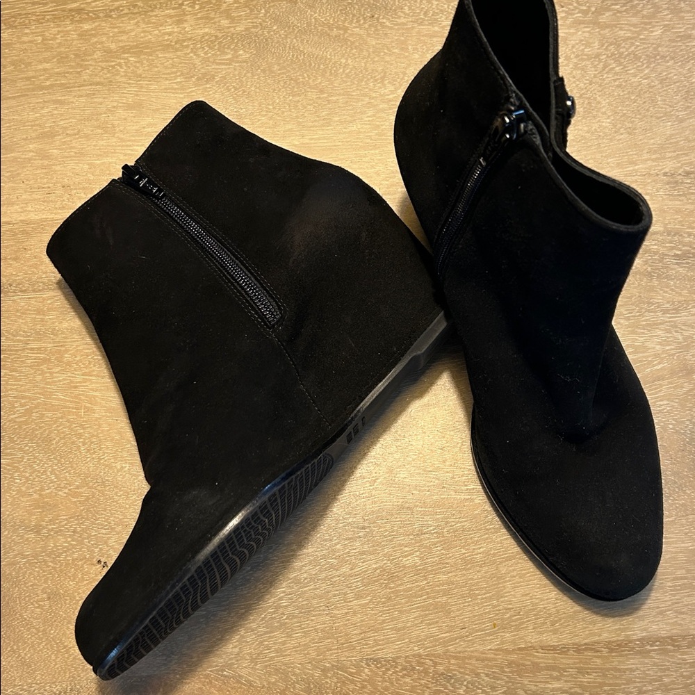 Stuart Weitzman black  suede hidden wedge ankle boot